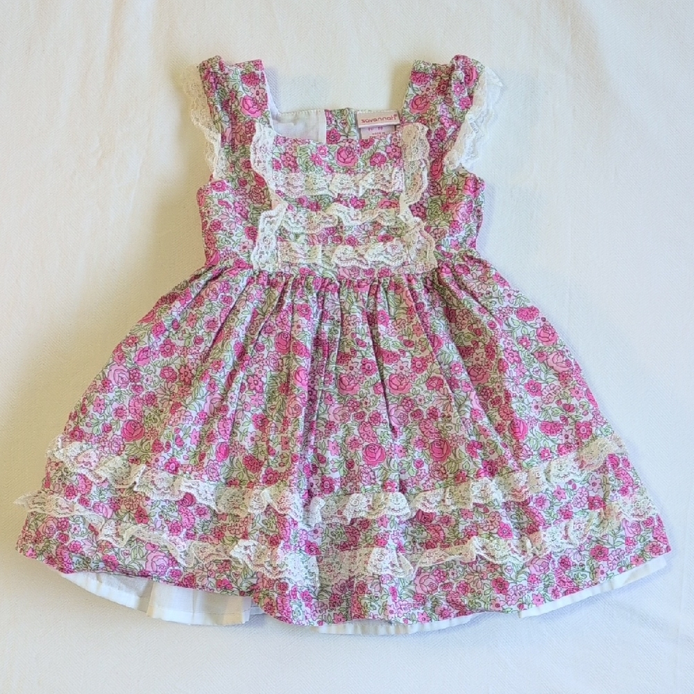 NWOT savannah cottagecore pink floral lace dress 12 months baby girl